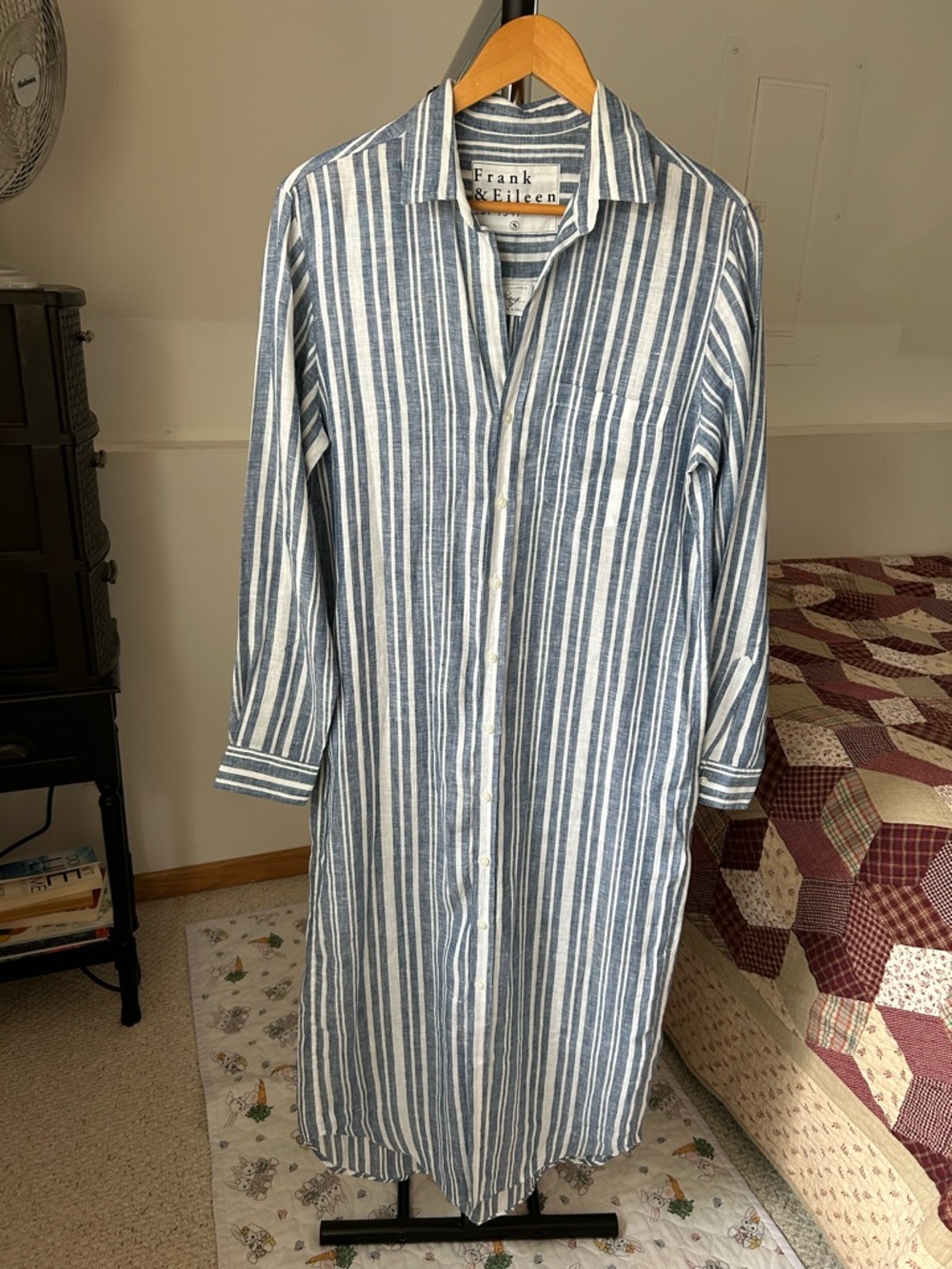 Frank & Eileen 100% Linen Rory Striped Long Sleeve Maxi Dress Small